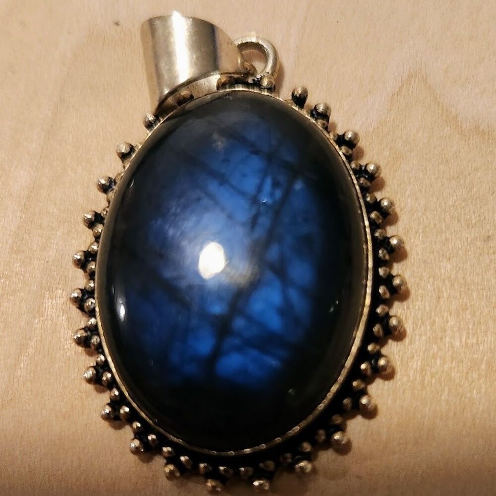 Fire Labradorite Gemstone Pendant Oval Sterling Silver Cabochon